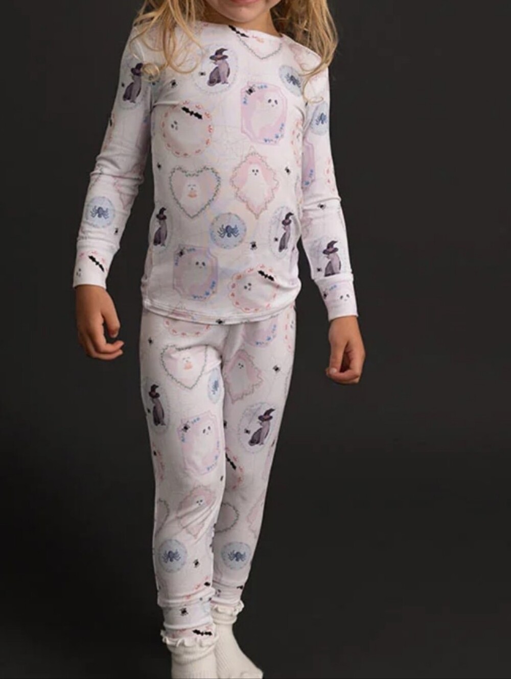 Posh Peanut Kids Pink Ghost & Cat Print Pajama Set